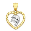 Load image into Gallery viewer, Solid Two-Tone Gold Dolphin in Heart Pendant - 10k or 14k