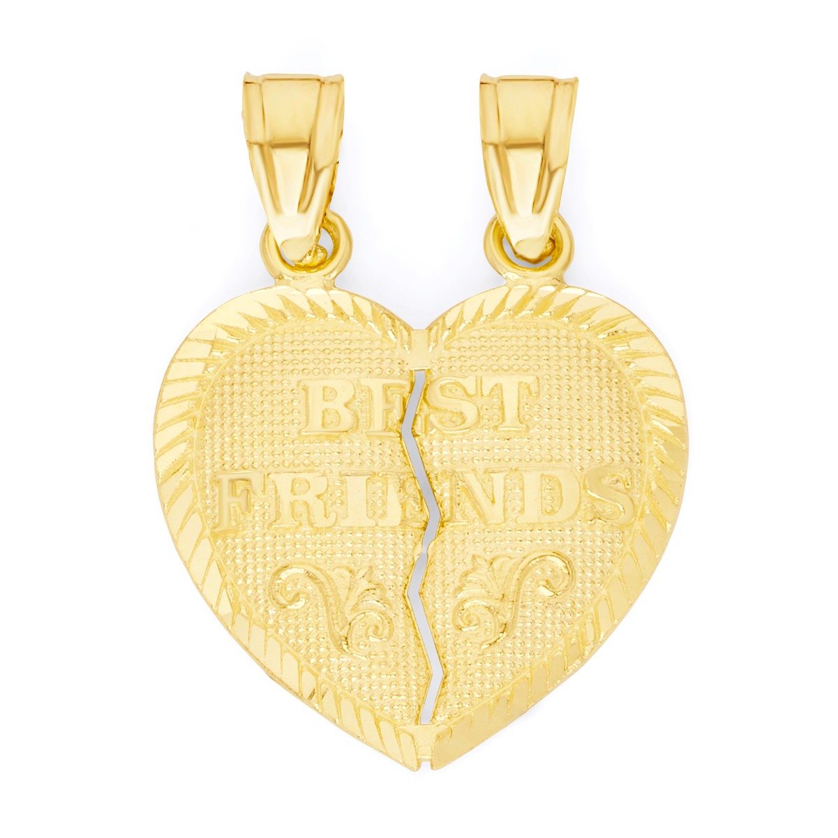 Solid Gold Breakable Best Friends Heart Pendant - 10k or 14k