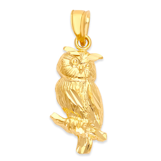 Solid Gold Owl Pendant - 10k or 14k