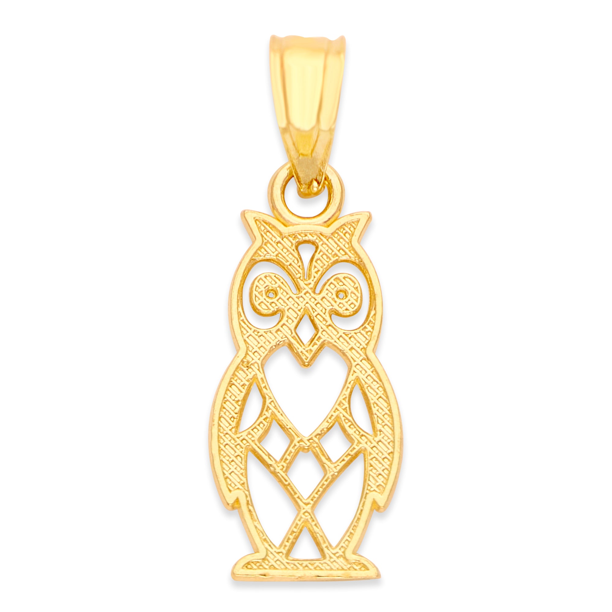 Solid Gold Owl Pendant - 10k or 14k