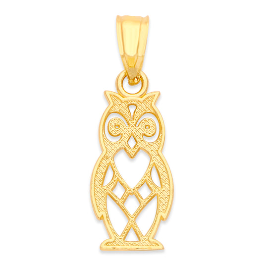 Solid Gold Owl Pendant - 10k or 14k