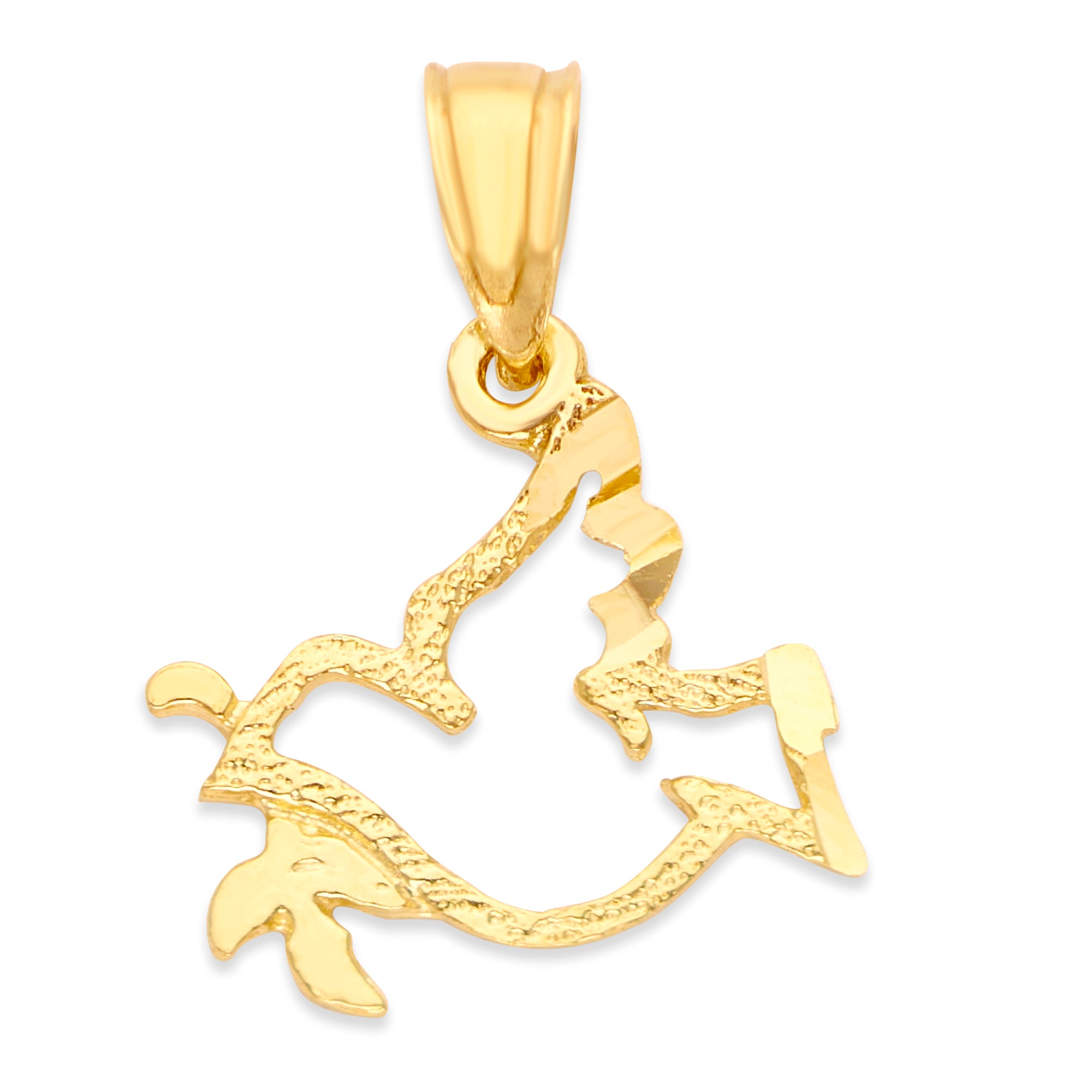 Solid Gold Dove with Olive Branch Pendant - 10k or 14k