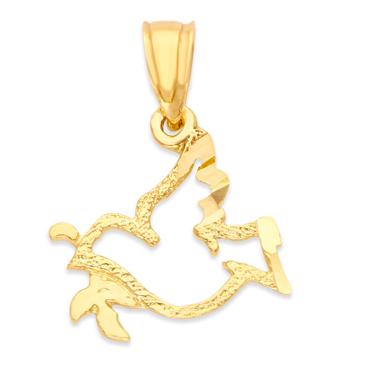 Solid Gold Dove with Olive Branch Pendant - 10k or 14k