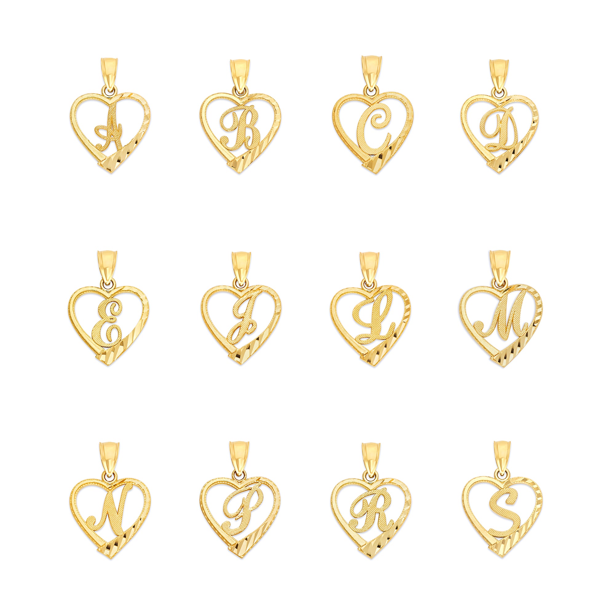 Solid Gold Heart Initial Pendant - 10k or 14k