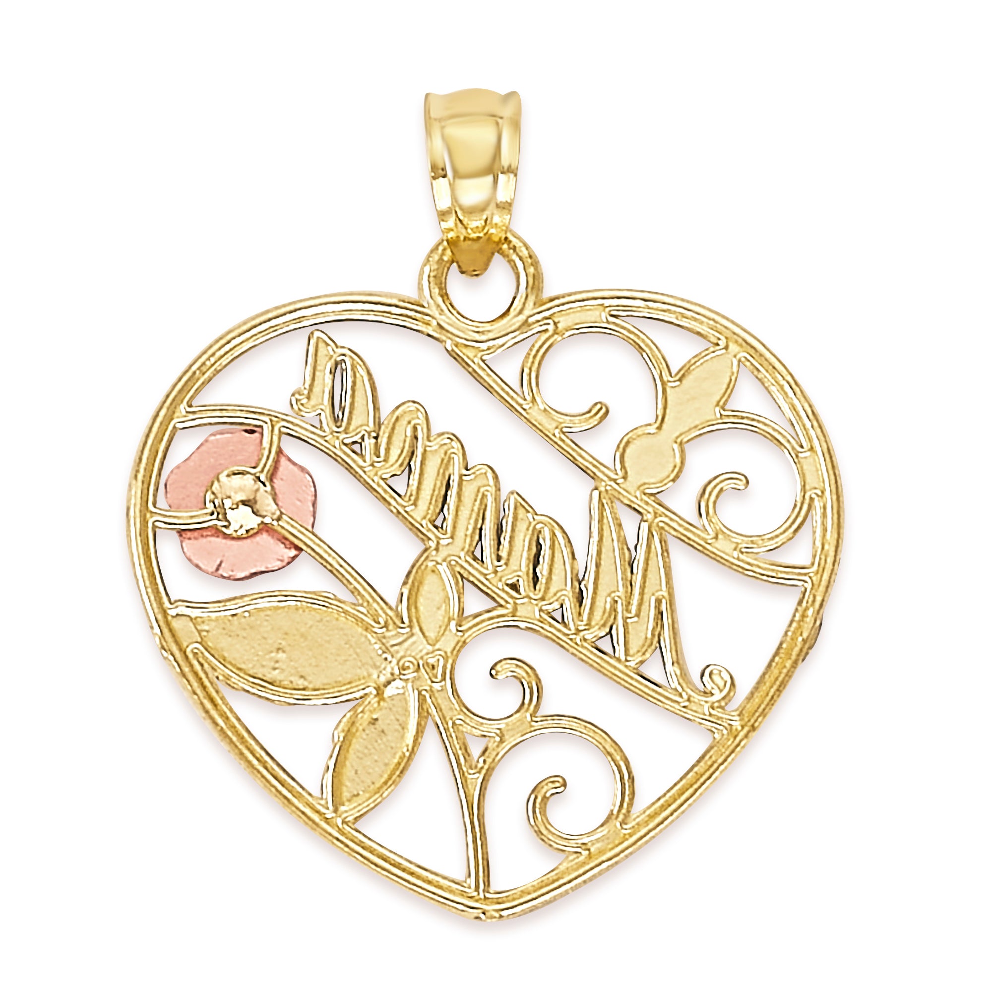 Solid Gold Mama Heart Pendant - 10k or 14k