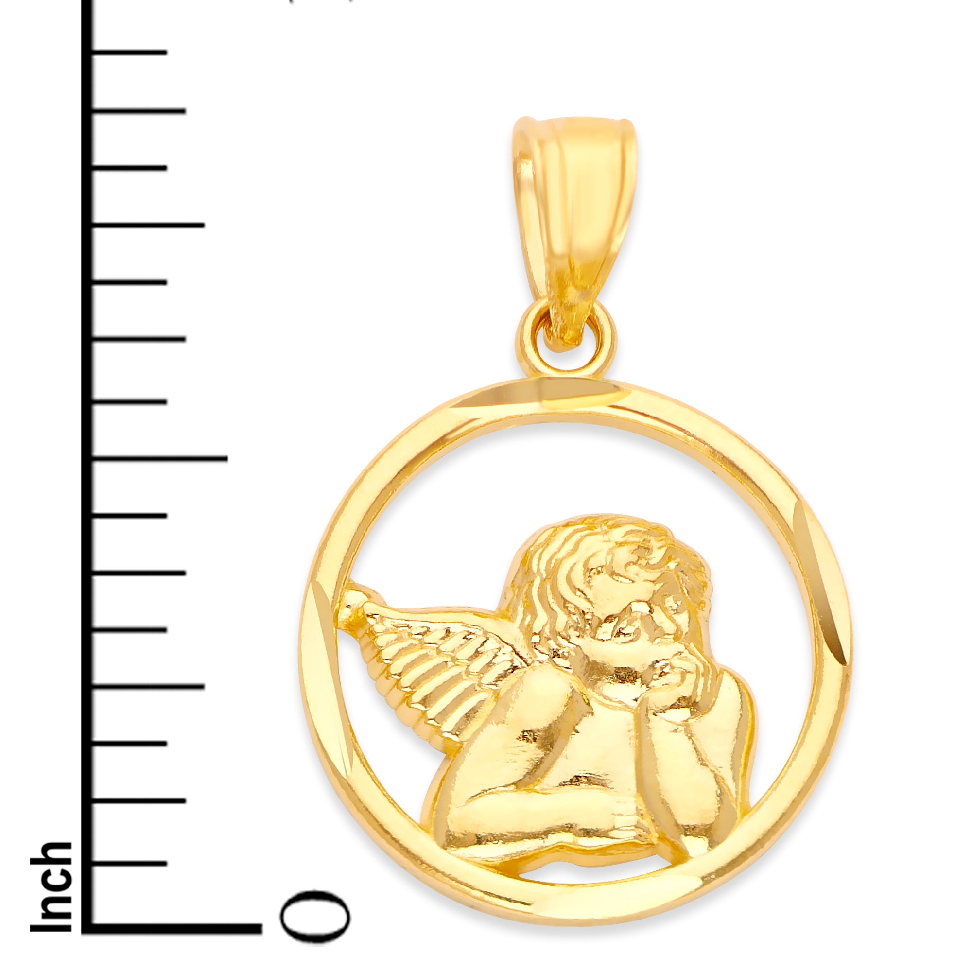 Solid 10k/14k Gold Angel Charm - Religious Jewelry for Protection