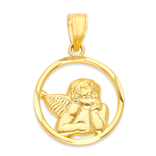 Solid 10k/14k Gold Angel Charm - Religious Jewelry for Protection
