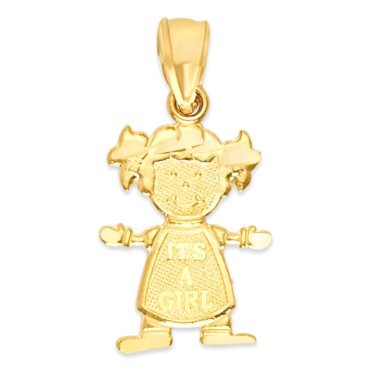 10k/14k Solid Gold "It's a Girl" Charm Pendant, Newborn Baby Gift