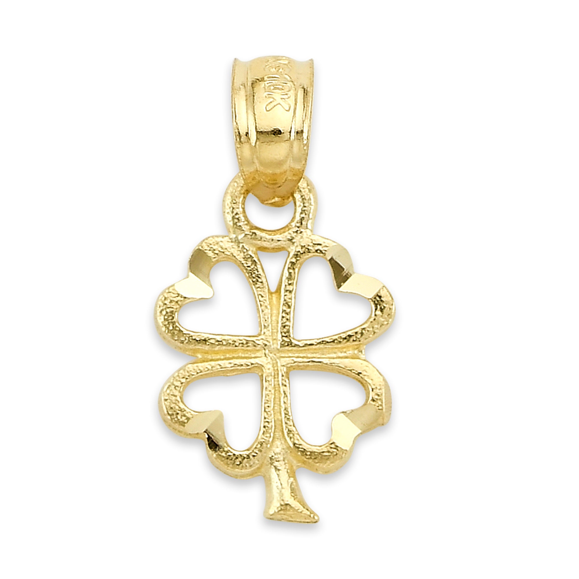 10k/14k Solid Gold Four Leaf Clover Pendant: Lucky Charm Necklace