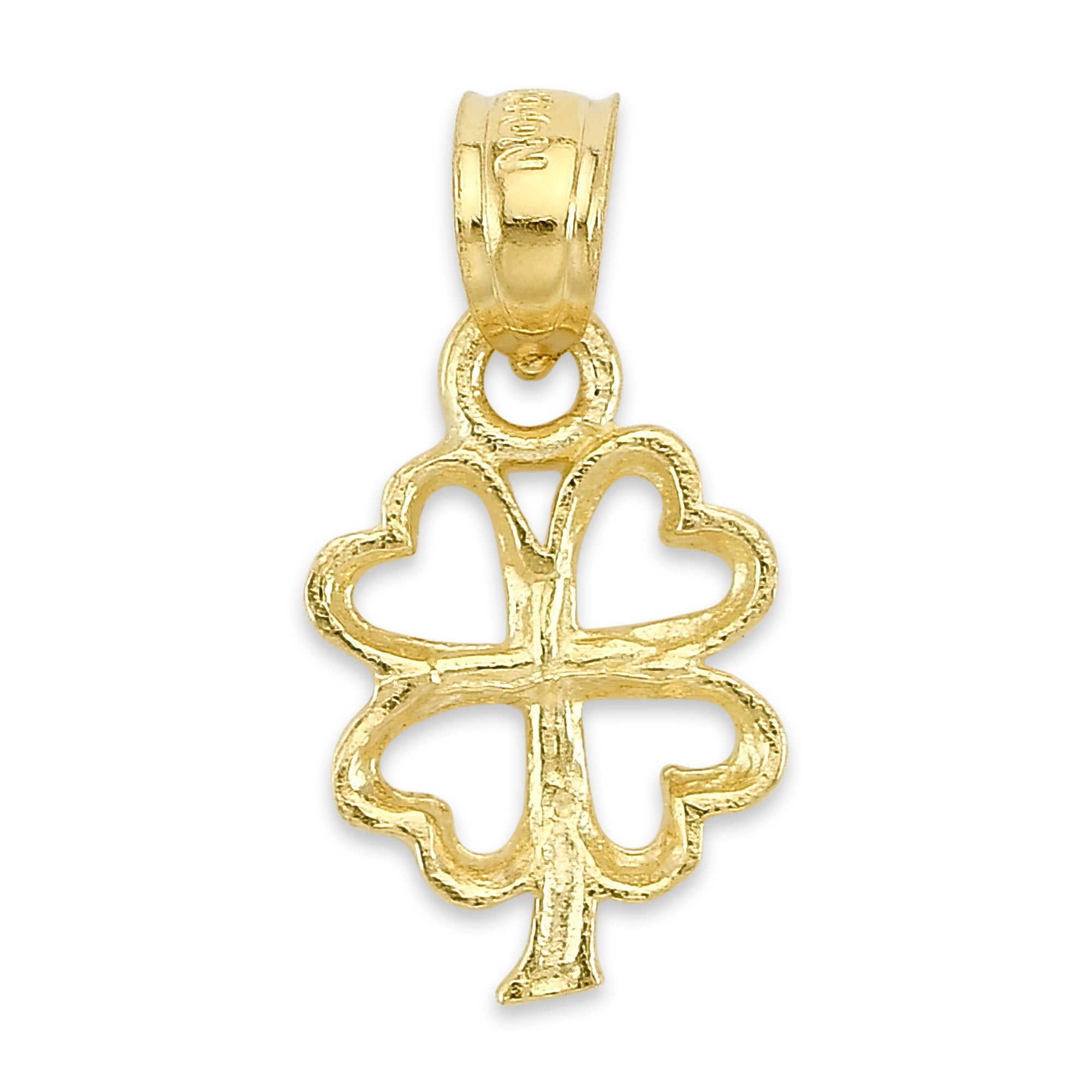 10k/14k Solid Gold Four Leaf Clover Pendant: Lucky Charm Necklace