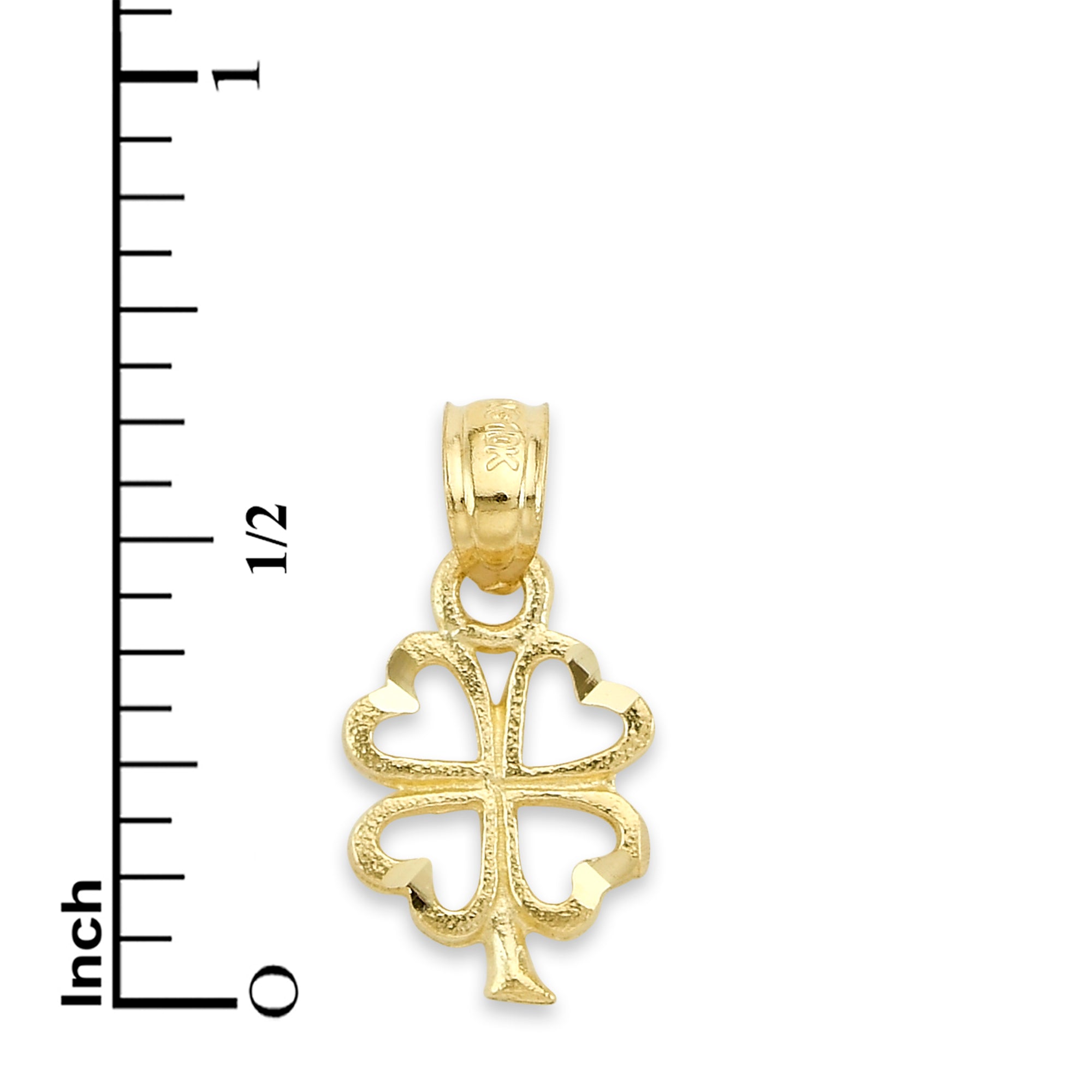 10k/14k Solid Gold Four Leaf Clover Pendant: Lucky Charm Necklace