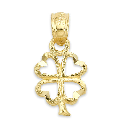 10k/14k Solid Gold Four Leaf Clover Pendant: Lucky Charm Necklace