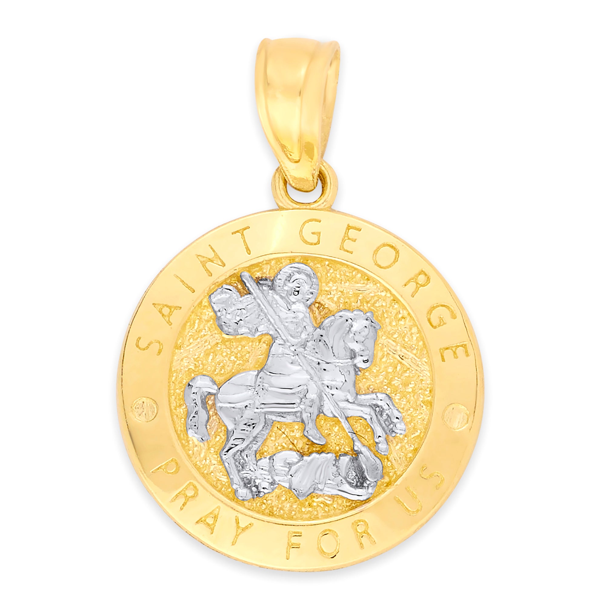 10k/14k Solid Gold Saint George Medallion Pendant - Religious Jewelry for Protection