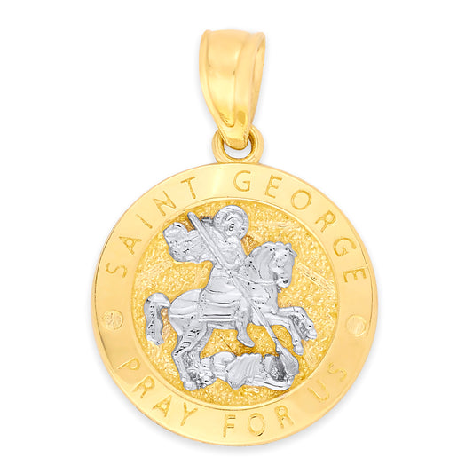 10k/14k Solid Gold Saint George Medallion Pendant - Religious Jewelry for Protection