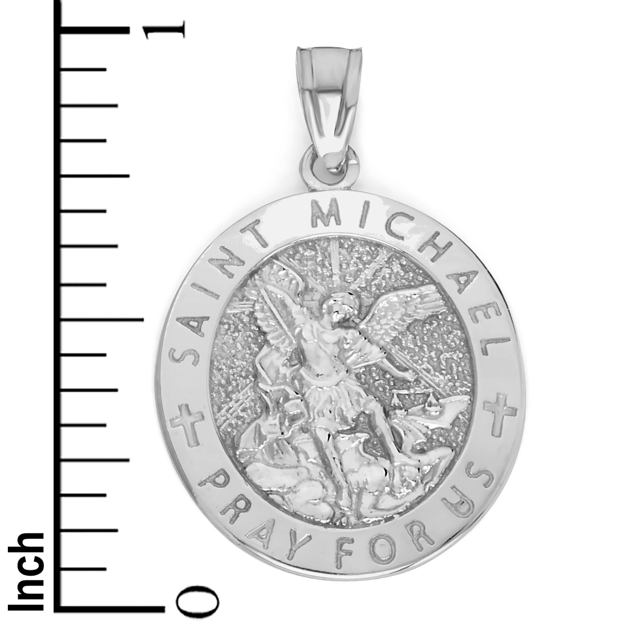 10k/14k Solid White Gold Saint Michael Pendant - Religious Jewelry for Protection