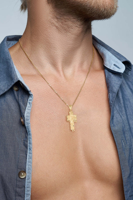 Solid Gold Cross with Jesus Pendant - 10k or 14k