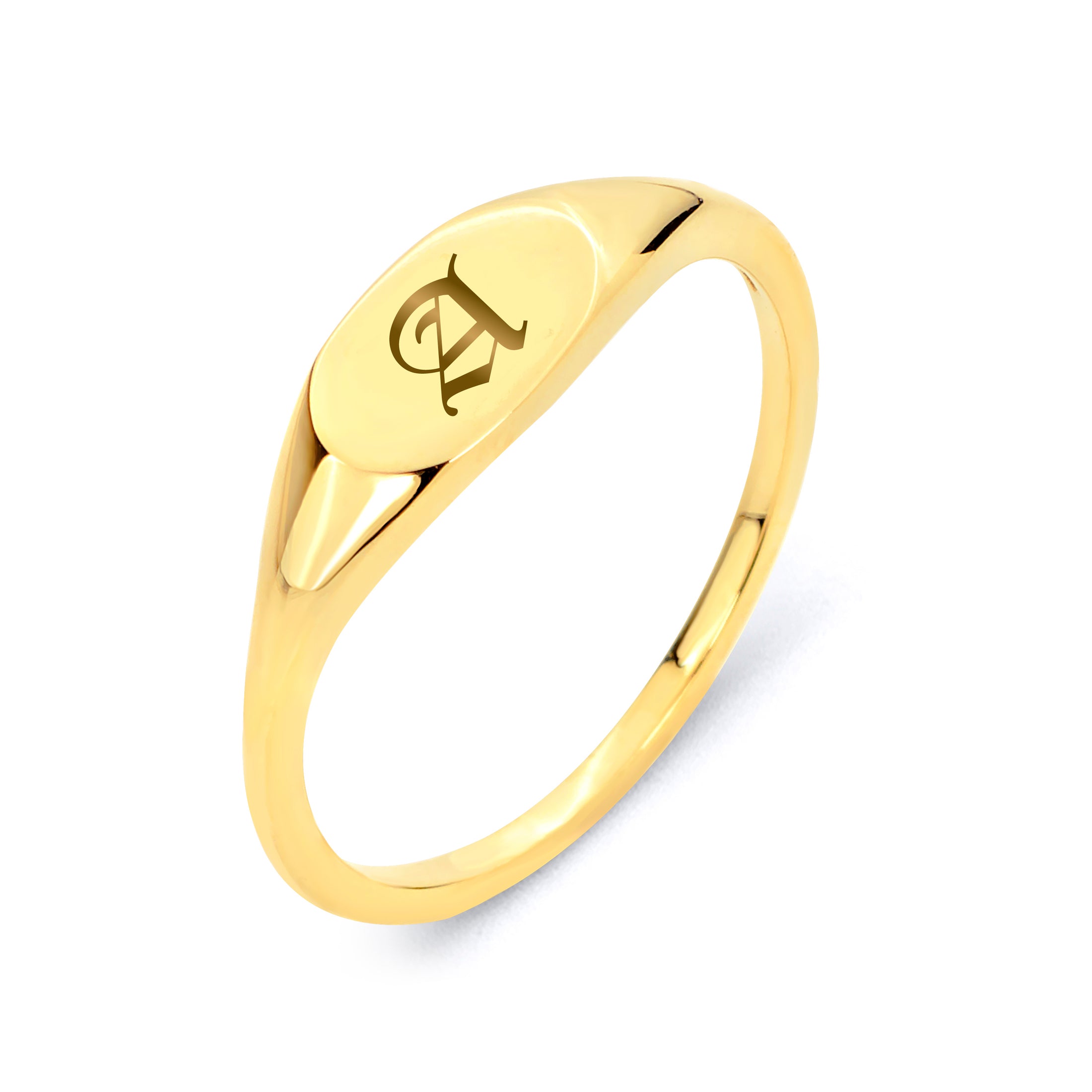 Solid Gold Old English Initial Signet Ring - 10k or 14k