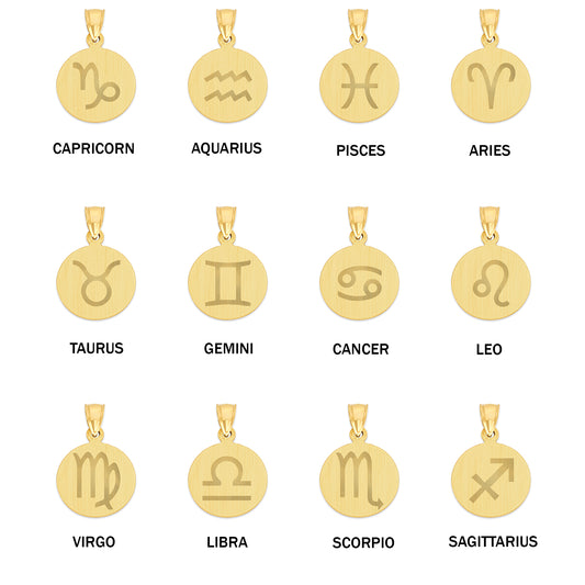 Solid Gold Zodiac Sign Pendant - 10k or 14k