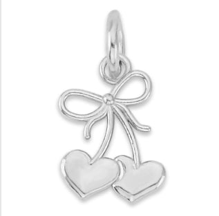 Solid White Gold Cherry With Hearts Charm - 10k or 14k
