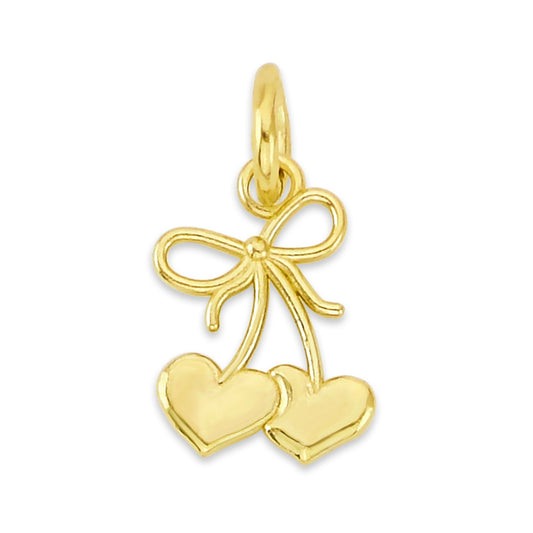 Solid Gold Bow with Hearts Charm - 10k or 14k