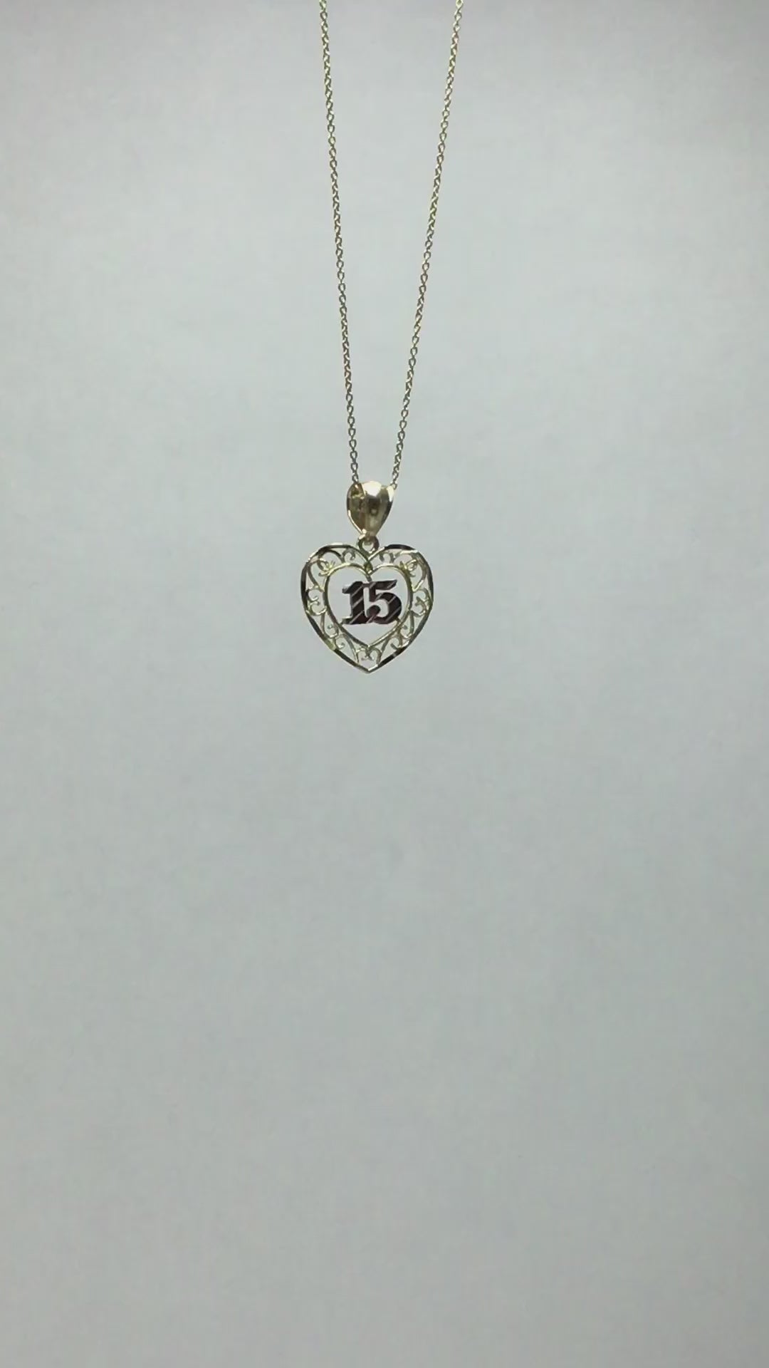 10k/14k Solid Gold Quinceanera Heart Pendant - Birthday Jewelry Gifts