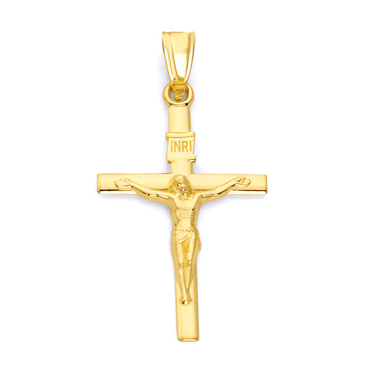 Solid Gold INRI Crucifix Pendant - 10k or 14k