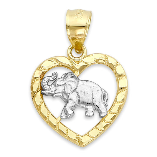 Solid Gold Elephant in Heart Pendant - 10k or 14k