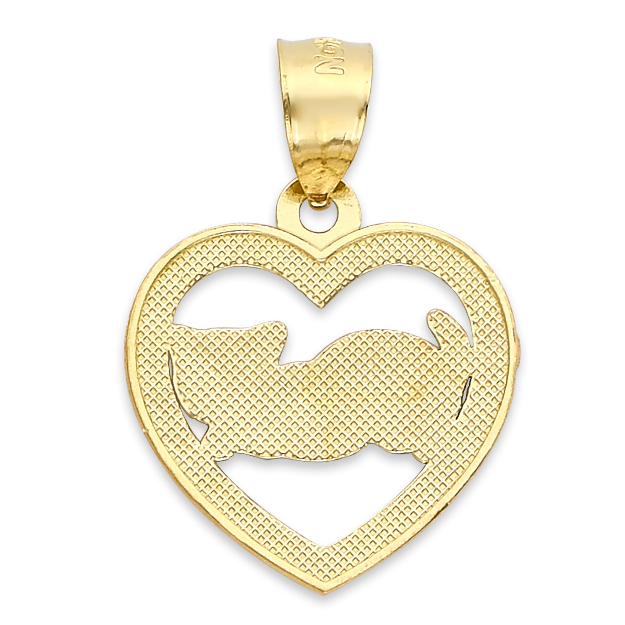 Solid Two-Tone Gold Cat in Heart Pendant - 10k or 14k