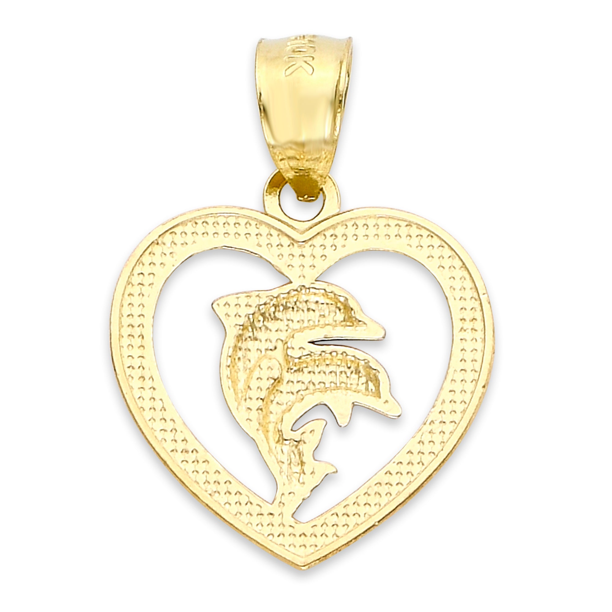 Solid Two-Tone Gold Dolphin in Heart Pendant - 10k or 14k