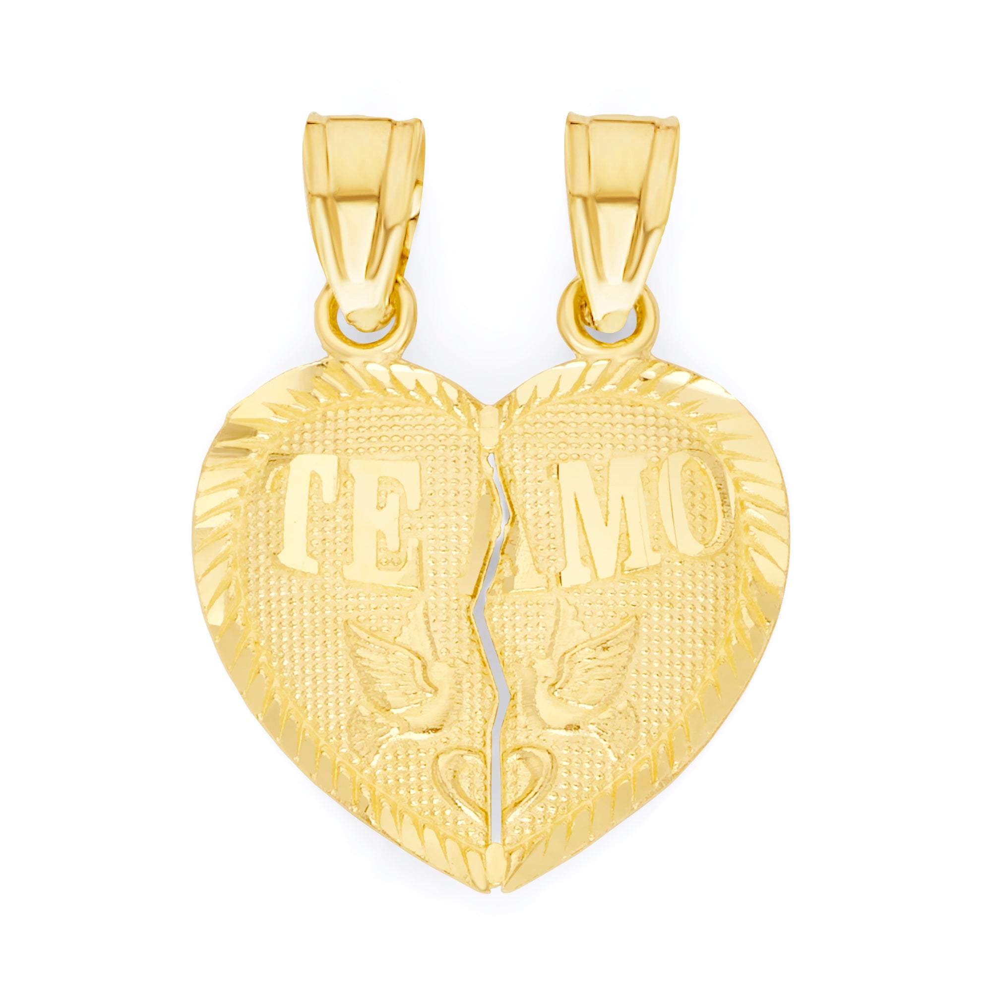 Solid Gold Breakable Te Amo Heart Pendant - 10k or 14k