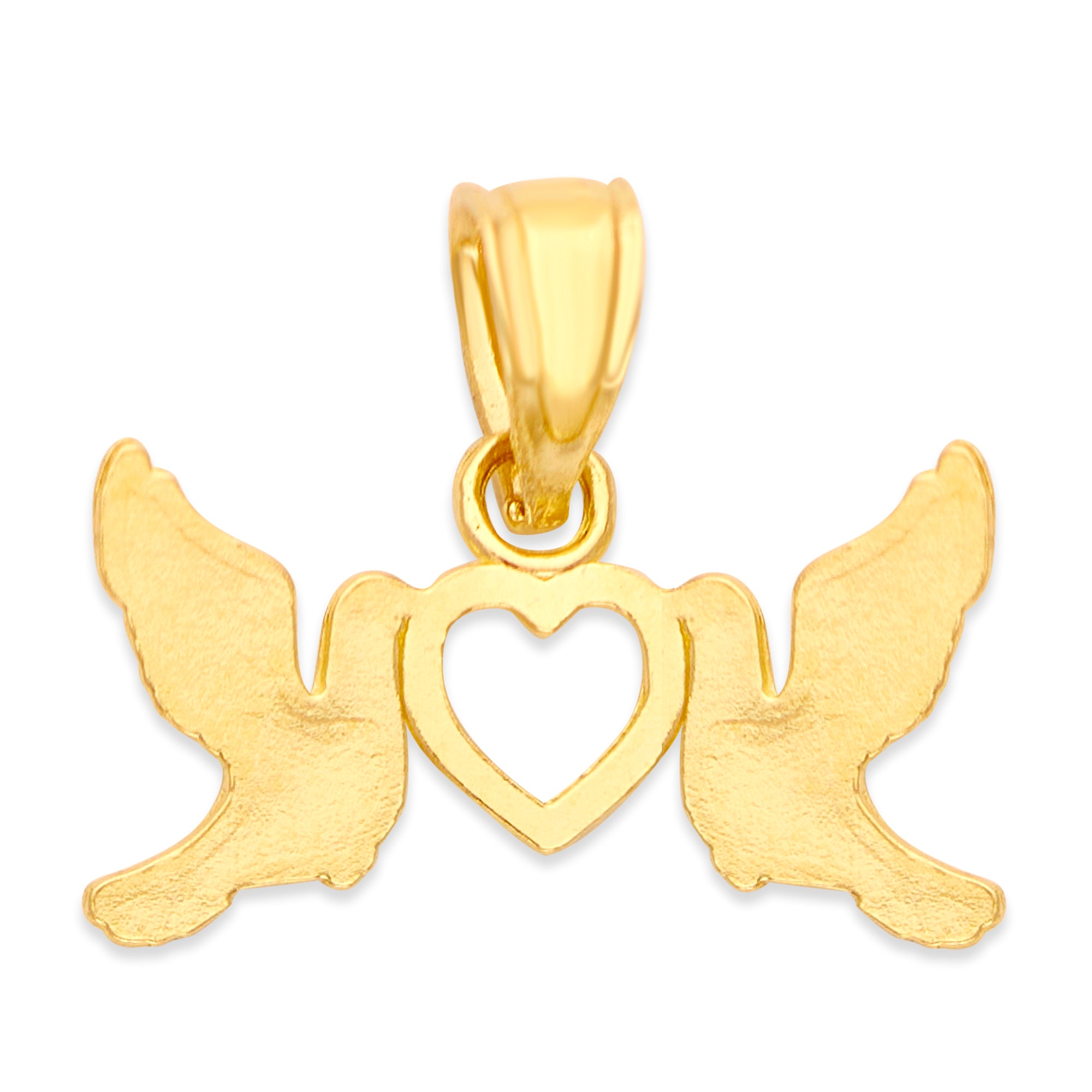 Solid Gold Doves with Heart Pendant - 10k or 14k