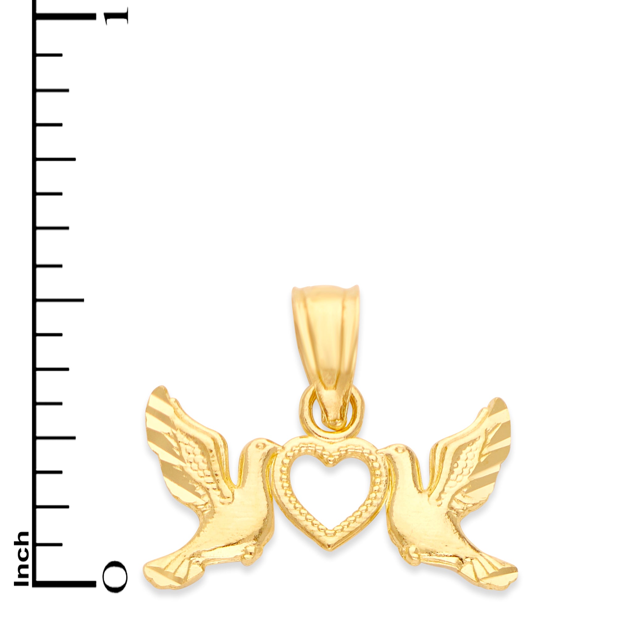 Solid Gold Doves with Heart Pendant - 10k or 14k