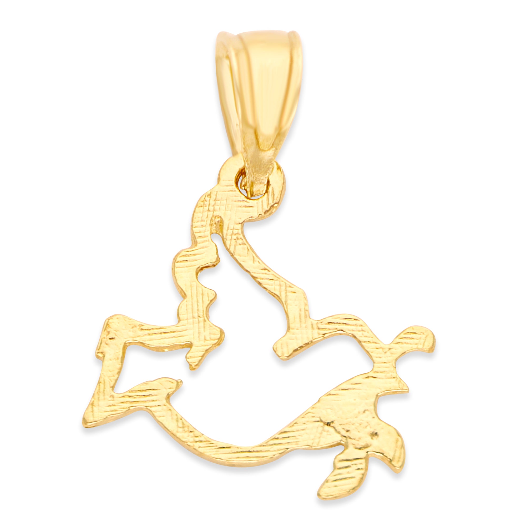Solid Gold Dove with Olive Branch Pendant - 10k or 14k