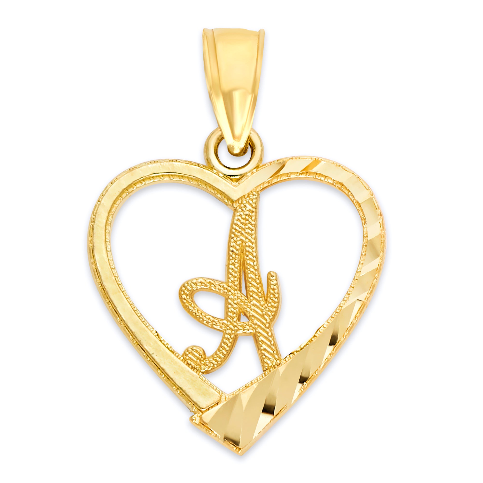 Solid Gold Heart Initial Pendant - 10k or 14k