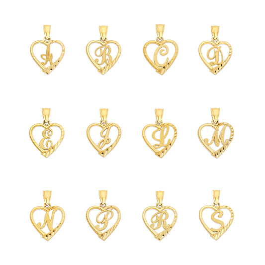 Solid Gold Heart Initial Pendant - 10k or 14k