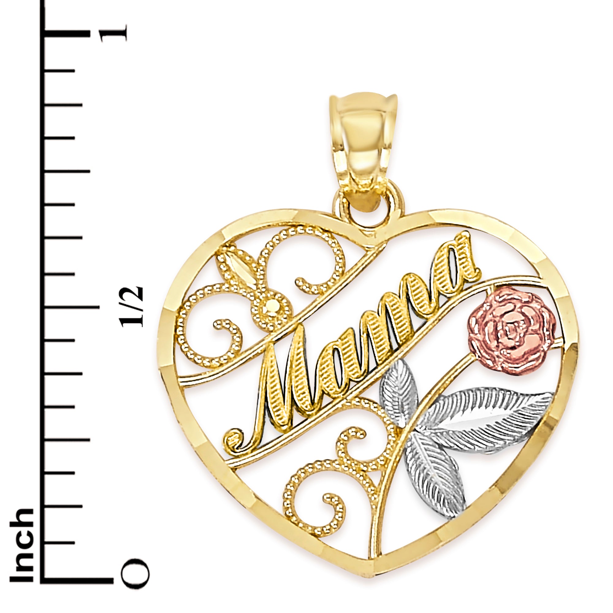 Solid Gold Mama Heart Pendant - 10k or 14k