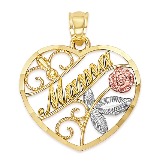Solid Gold Mama Heart Pendant - 10k or 14k