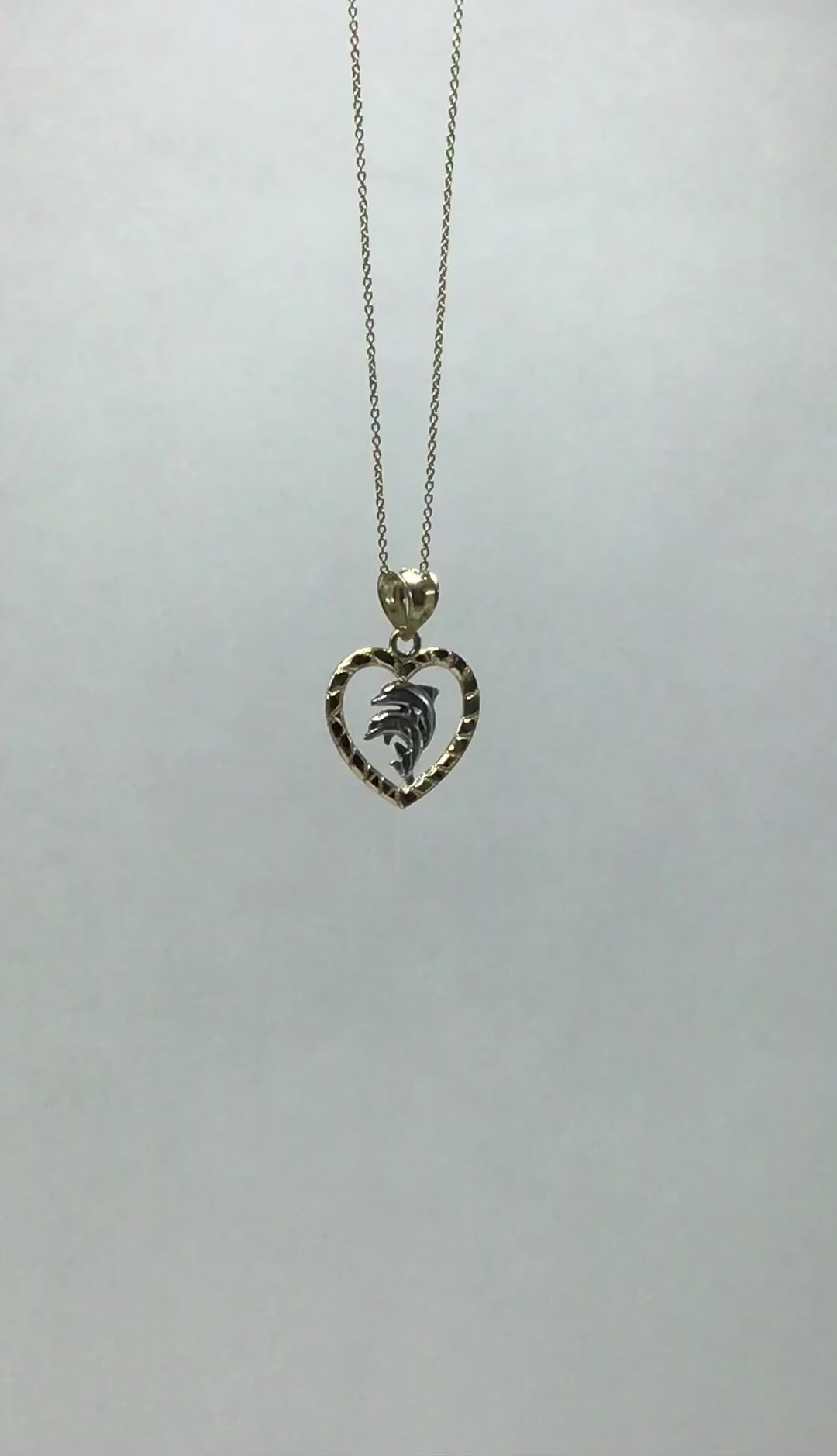 10k/14k Solid Two-Tone Gold Dolphin in Heart Pendant - Animal Jewelry Gifts