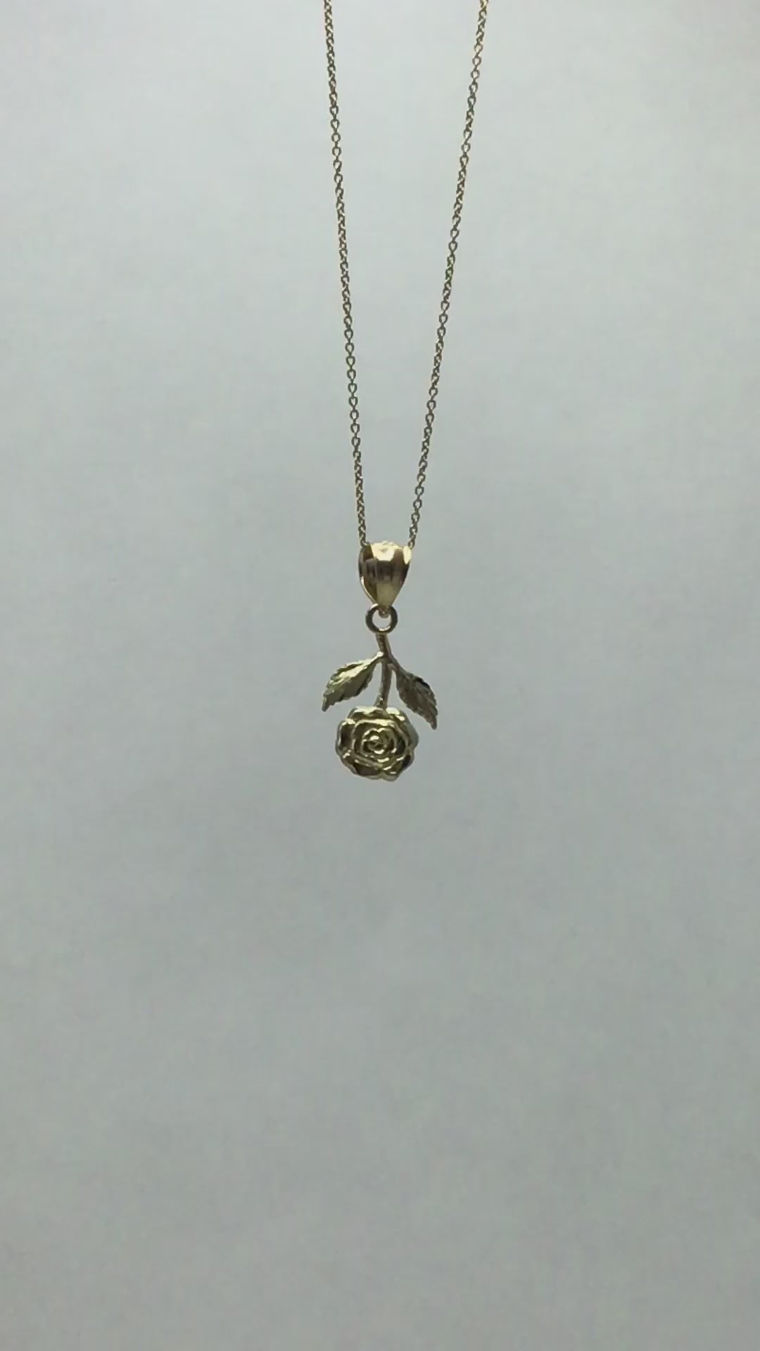 10k/14k Solid Gold Hanging Rose Pendant - Diamond Cut Flower Charm